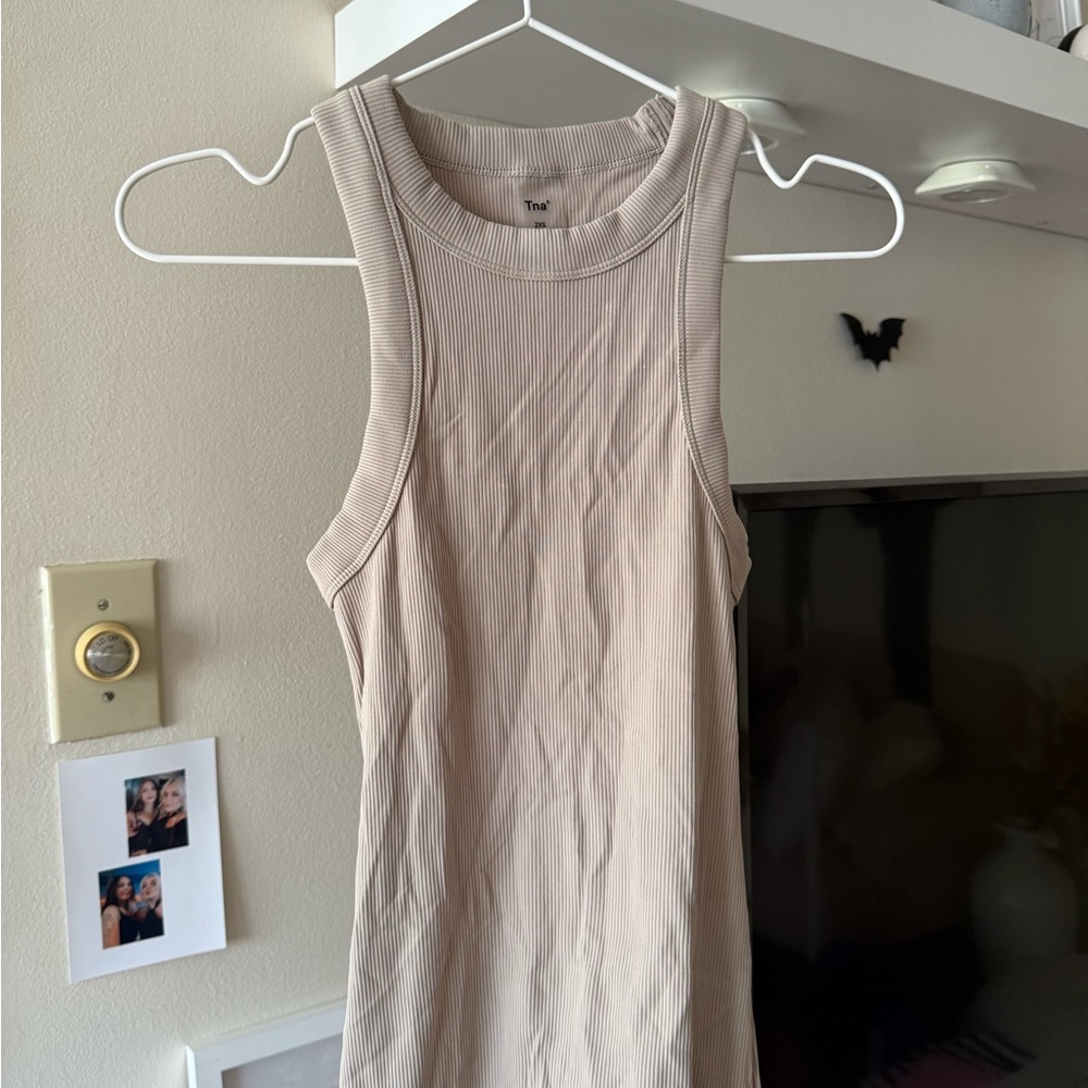 TNA Beige Bodycon Ribbed Athletic Dress